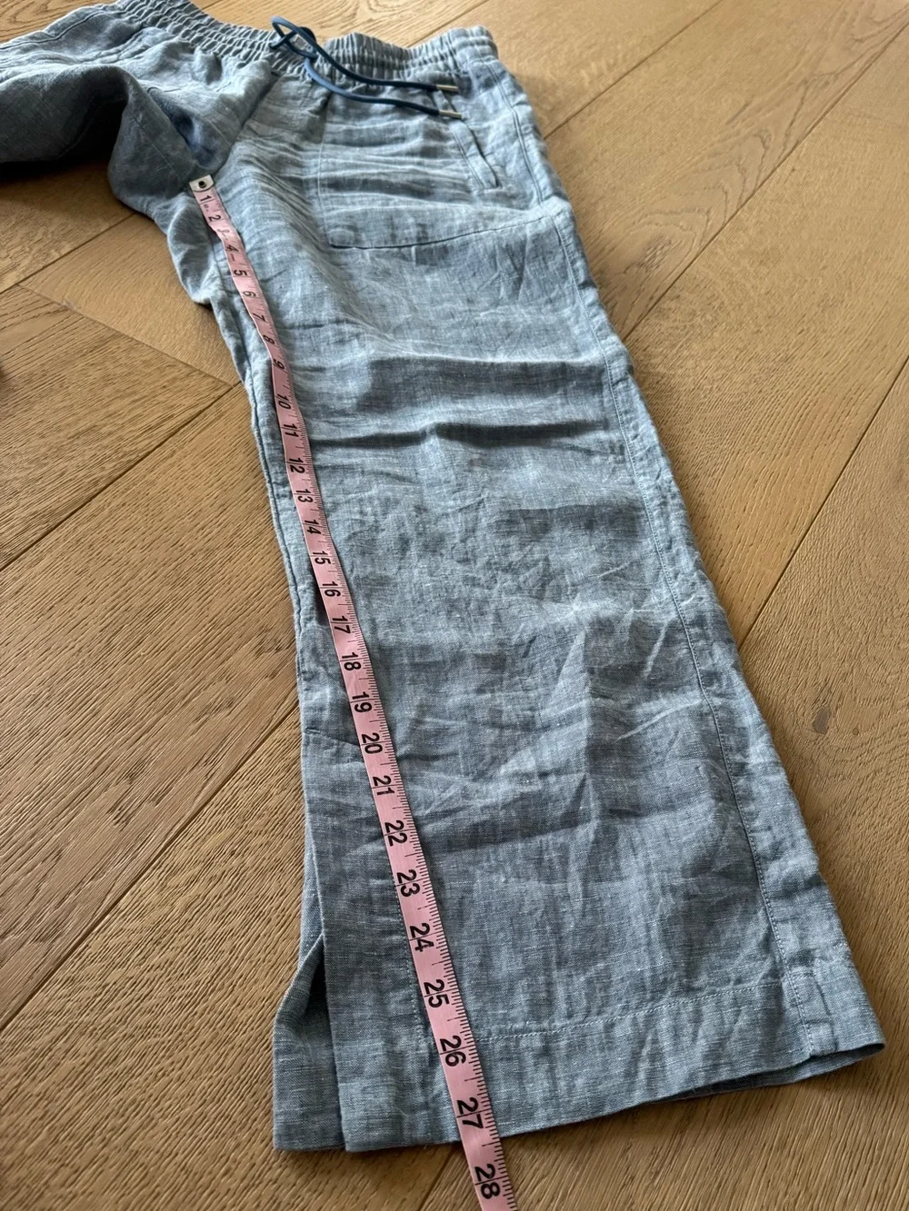Athleta Retreat 100% Linen Wide Leg Pants Chambray Blue Size 0